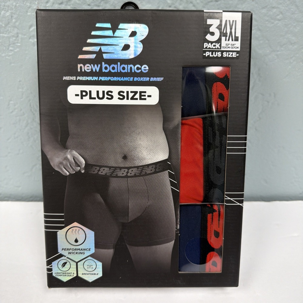 New Balance Men's Premium Performance Boxer Briefs 3-Pack Size 4XL 52"-54"